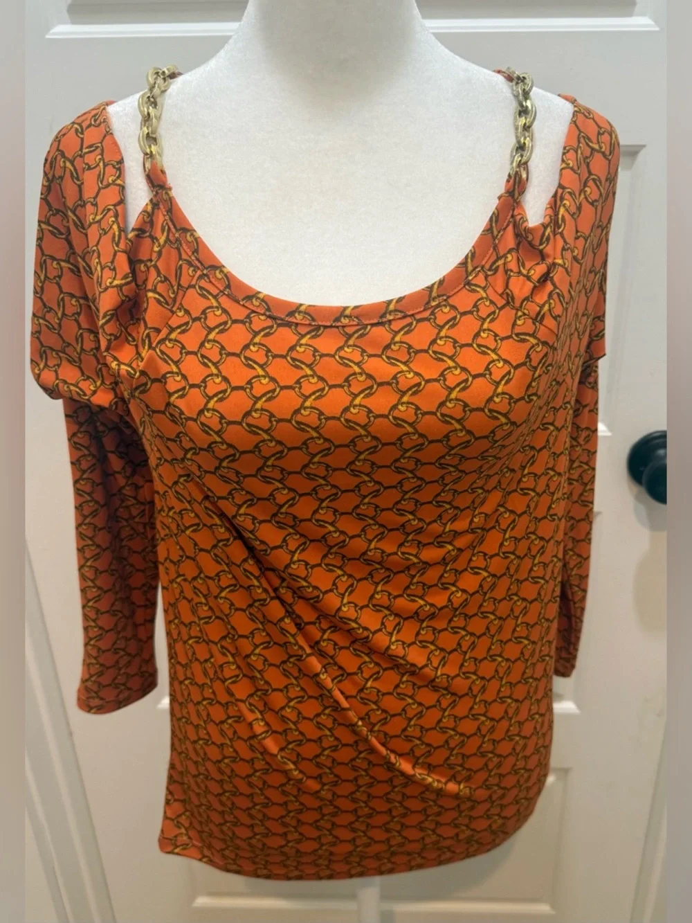 Michael Kors. Cold Shoulder Orange Chain Blouse. Size Small.